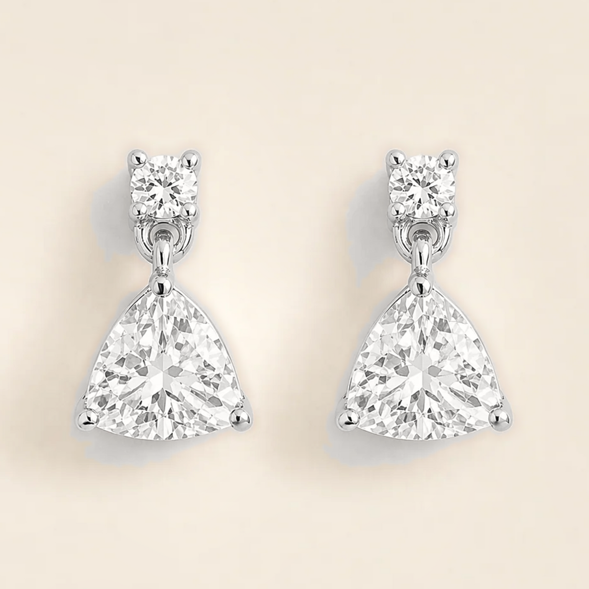 Trillion-cut lab-grown diamond drop earrings in white gold | Juvetti London