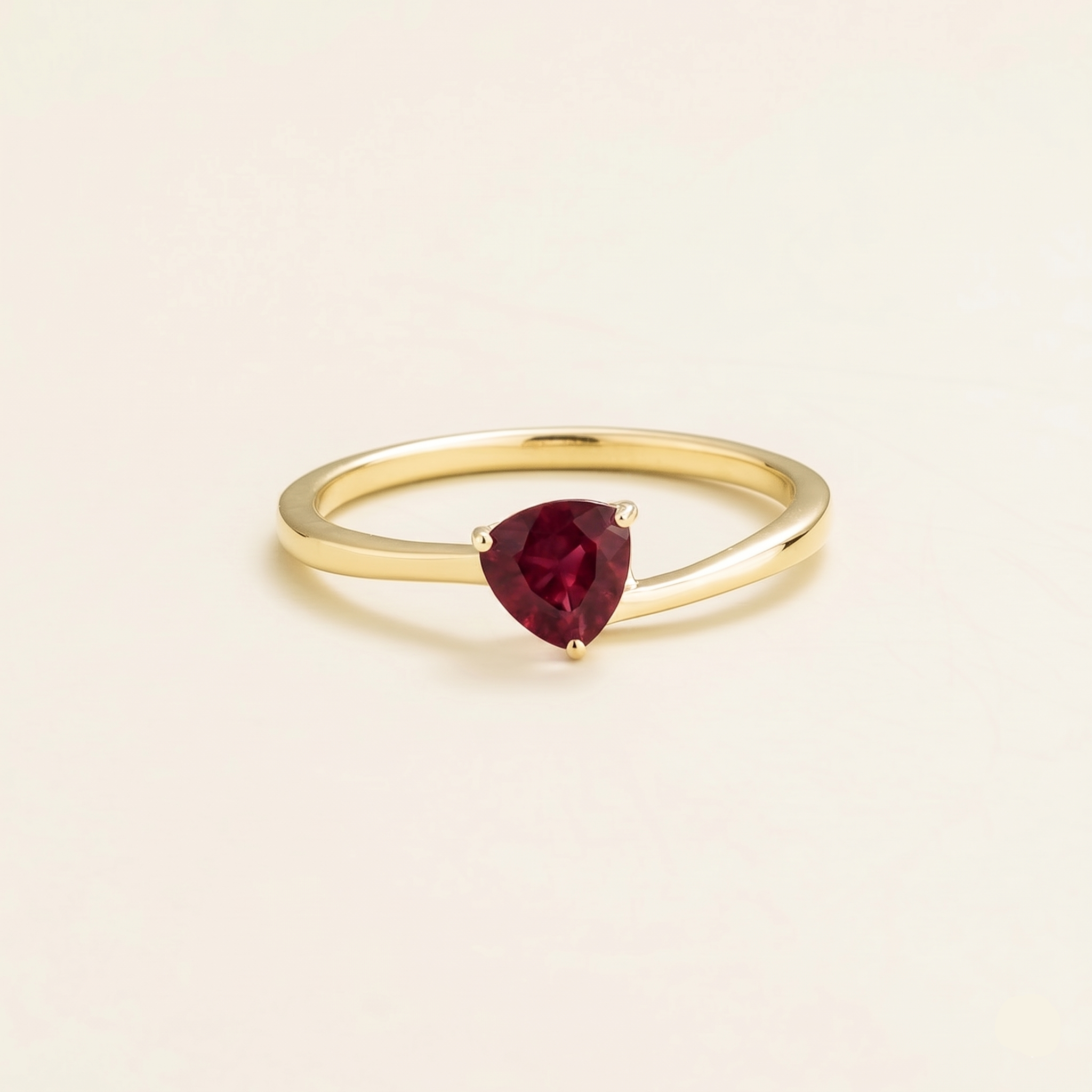 Trillion Ruby Solitaire Ring in Gold