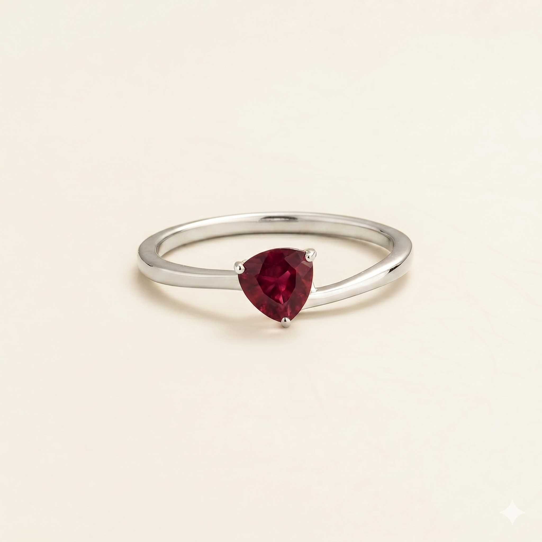 Trillion Ruby Solitaire Ring in White Gold