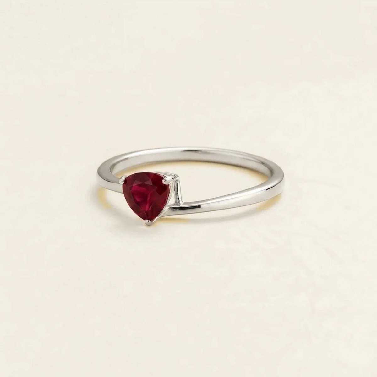 Trillion Ruby Solitaire Ring in White Gold