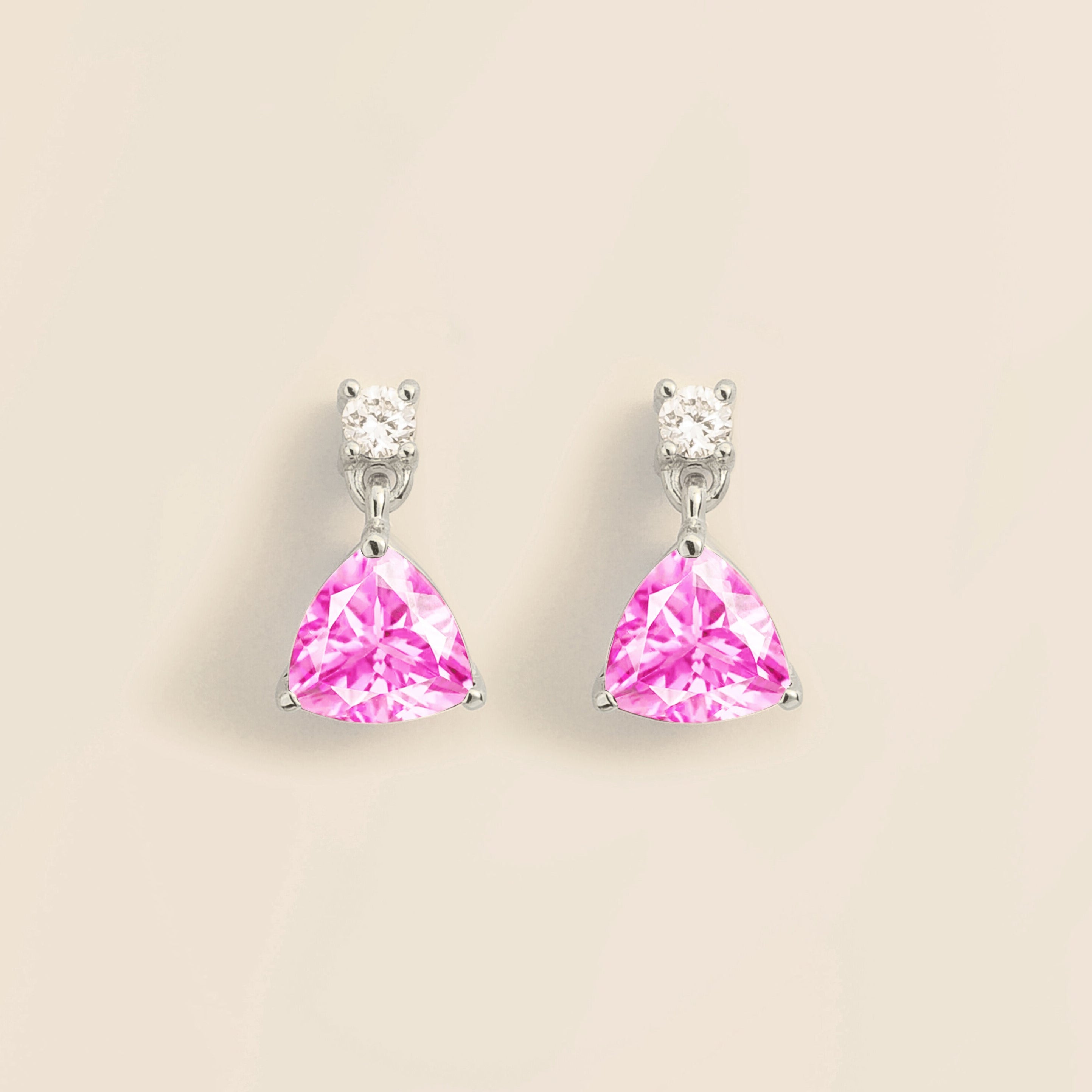 Trillion White Gold Earrings Set With Light Pink Sapphire & Diamond