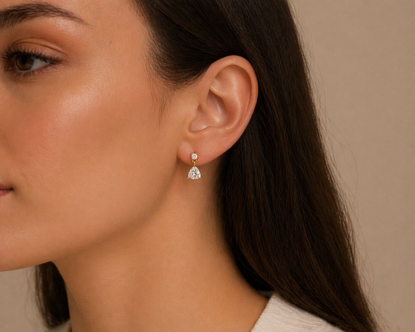 Trillion Purple Sapphire & Diamond Drop Earrings in White Gold