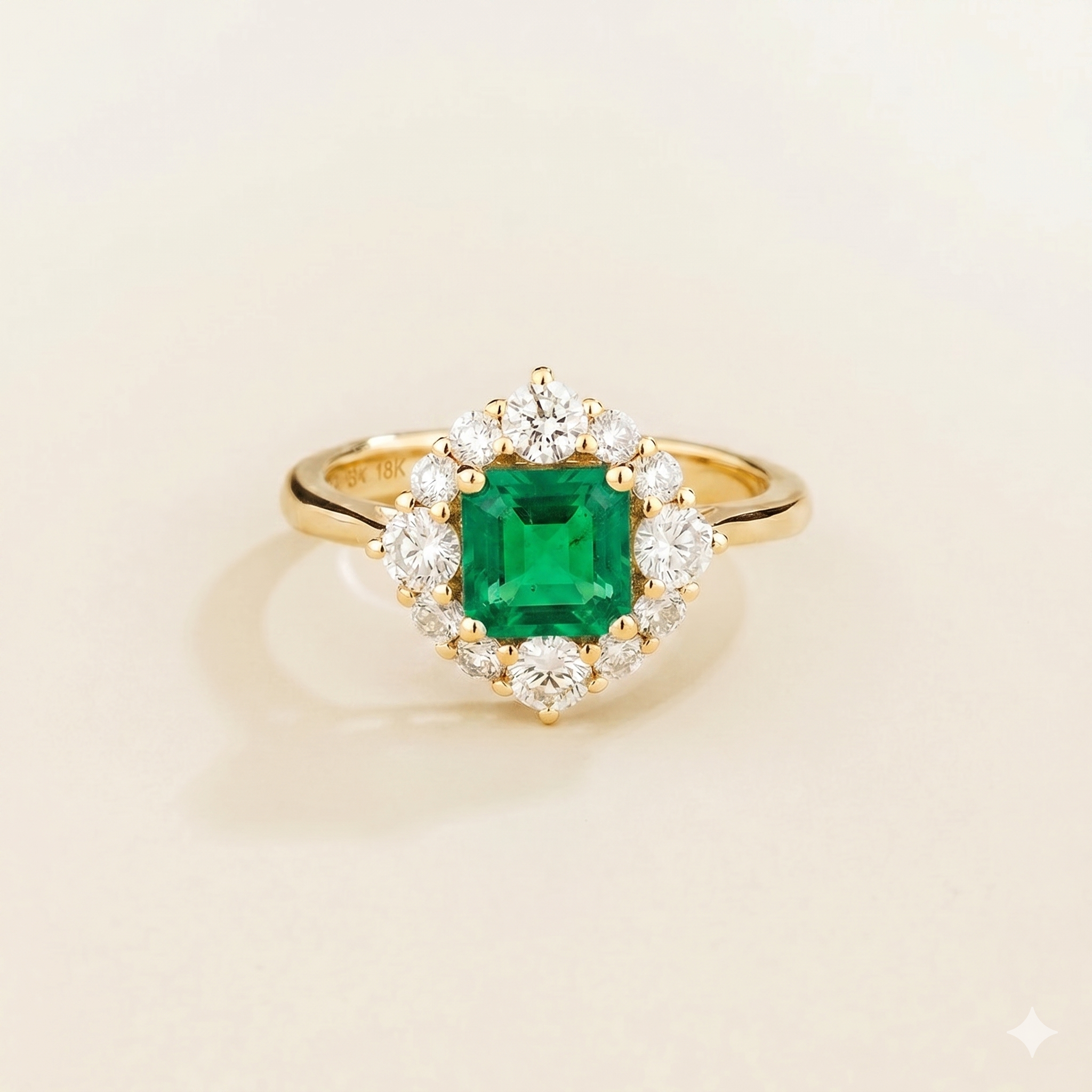 Tuli Emerald Cushion Cut & Diamond Halo Ring in White Gold
