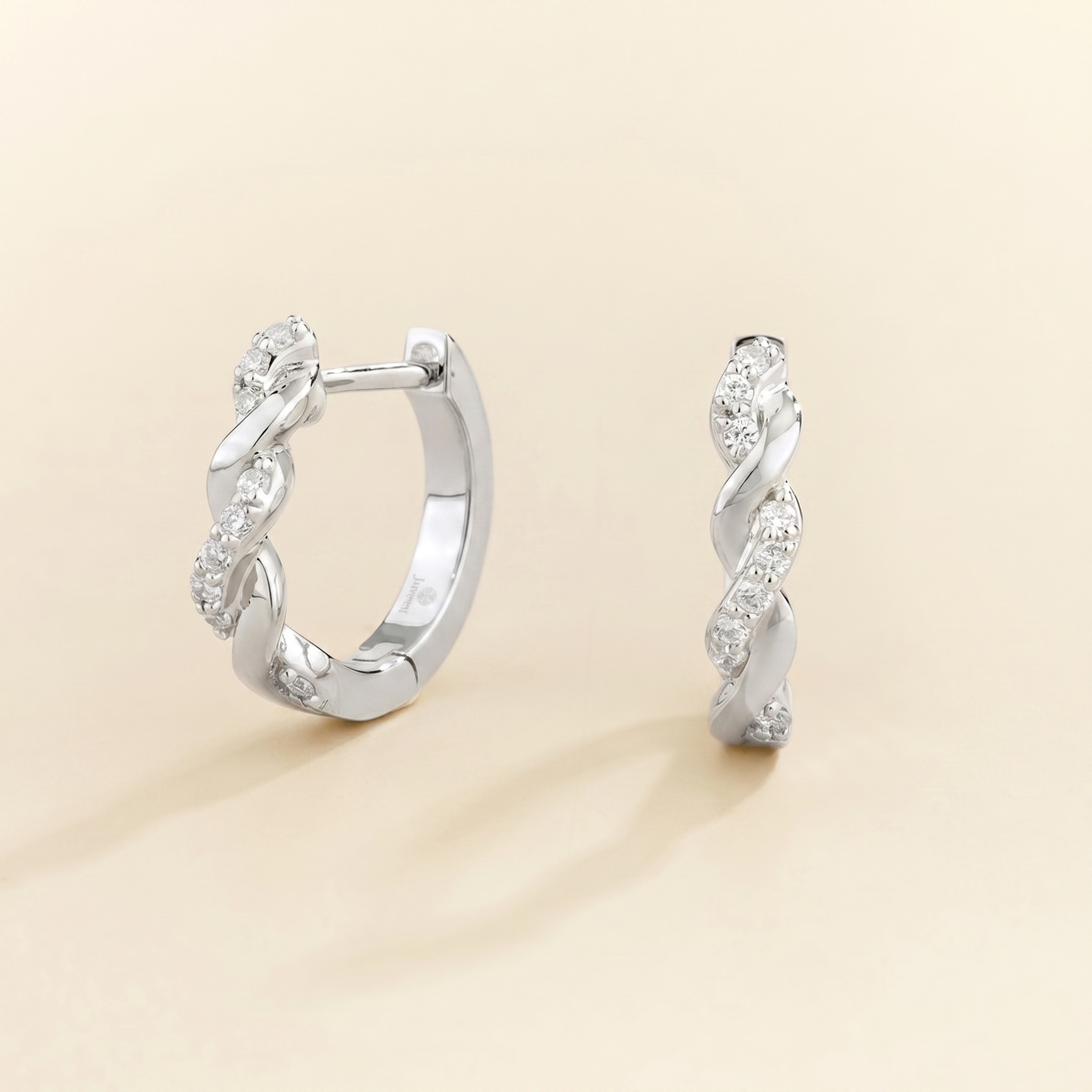 Twist Diamond Huggie Hoop Earrings in White Gold