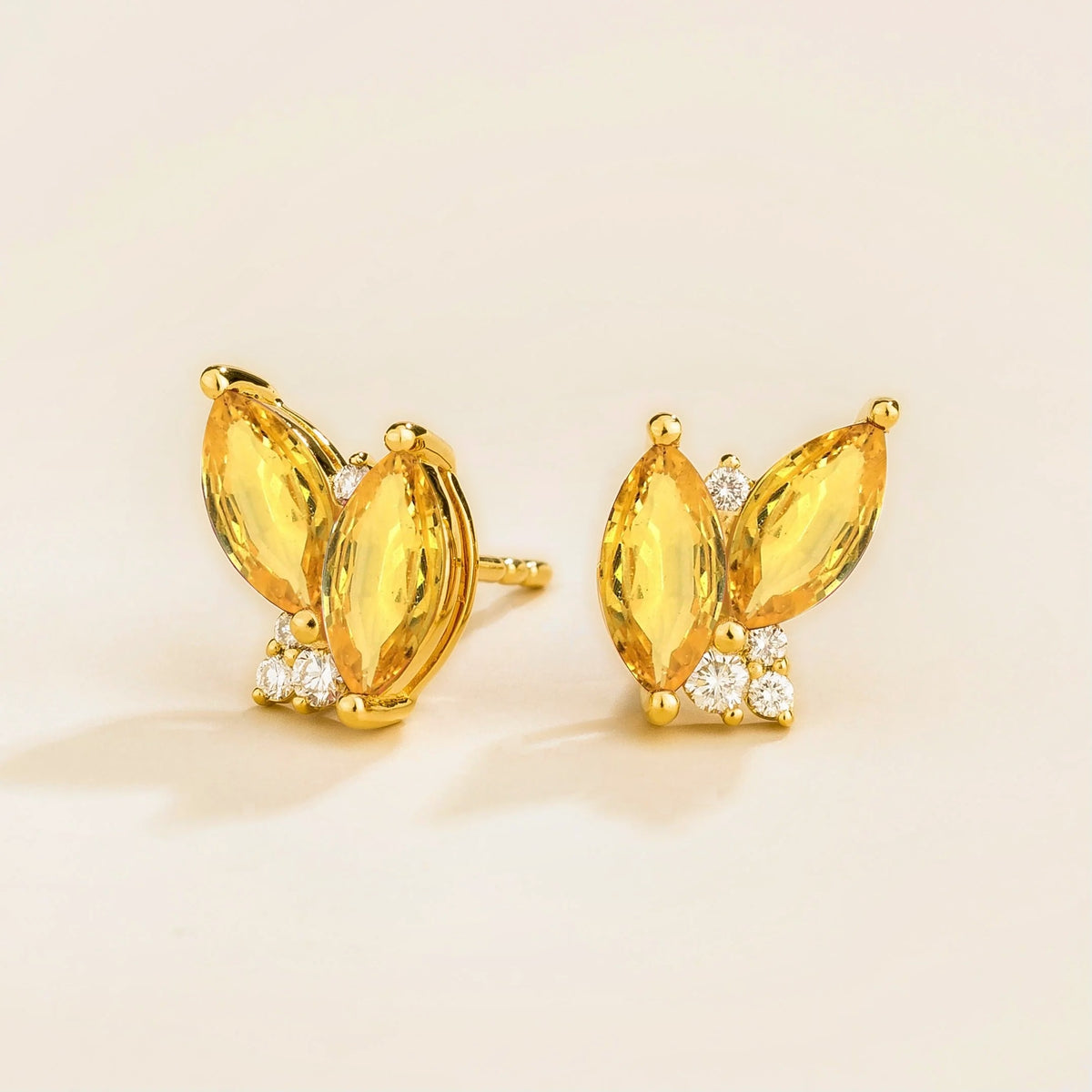 Vento Stud Gold Earrings with Marquise Yellow Sapphire & Diamond – Juvetti UK