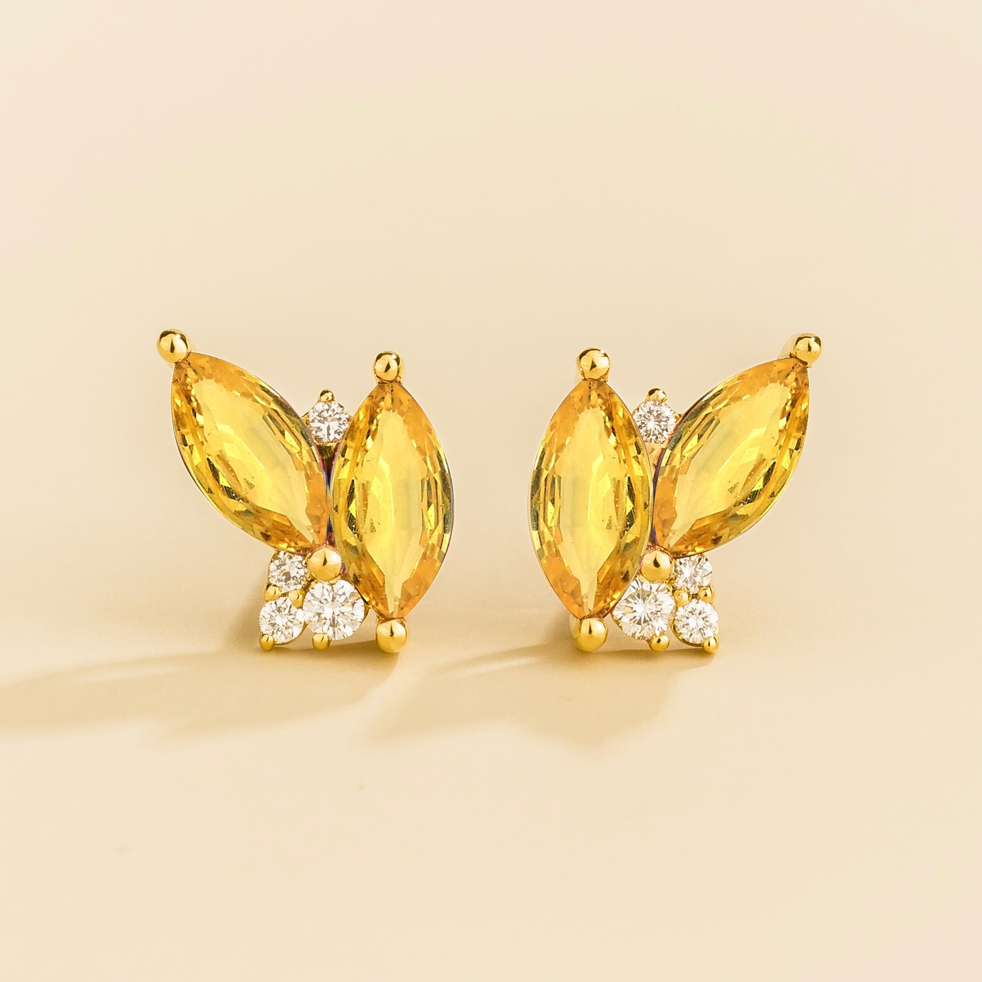 Vento Gold Earrings with Lab-Grown Marquis Yellow Sapphire & round Diamonds – Juvetti London
