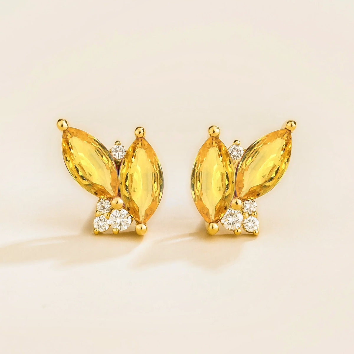 Vento Gold Earrings with Lab-Grown Marquis Yellow Sapphire & round Diamonds – Juvetti London