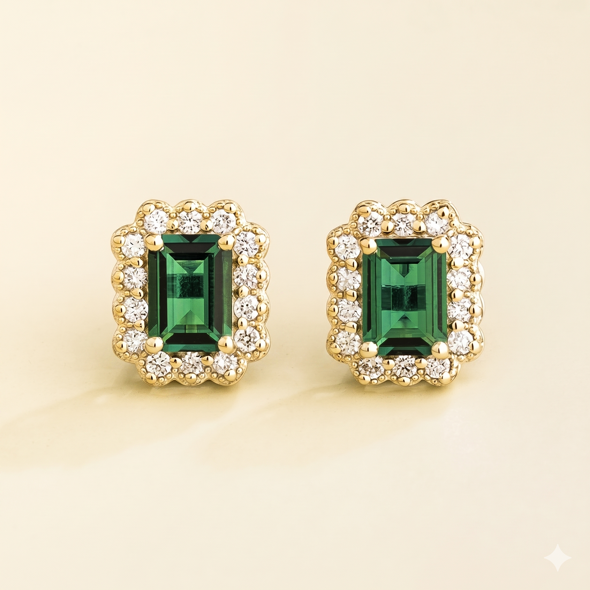 Verda Emerald Emerald-Cut & Diamond Halo Stud Earrings in Gold