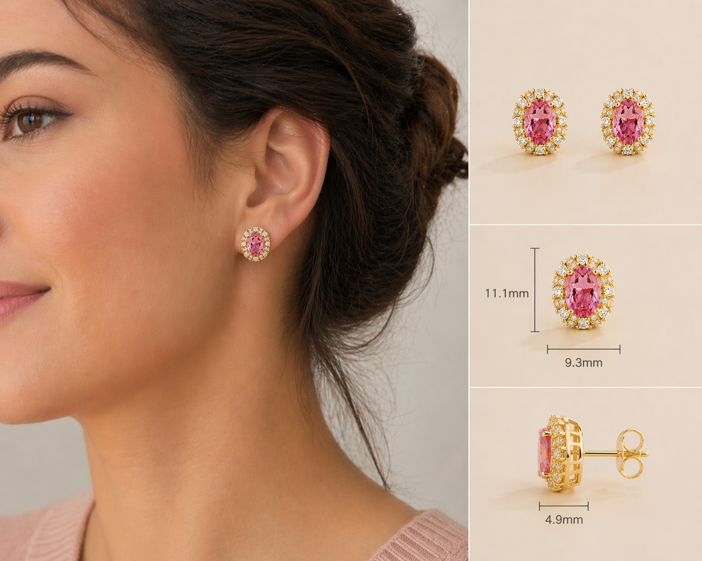 Viva Oval Emerald Halo Stud Earrings with Diamond Accents in White Gold