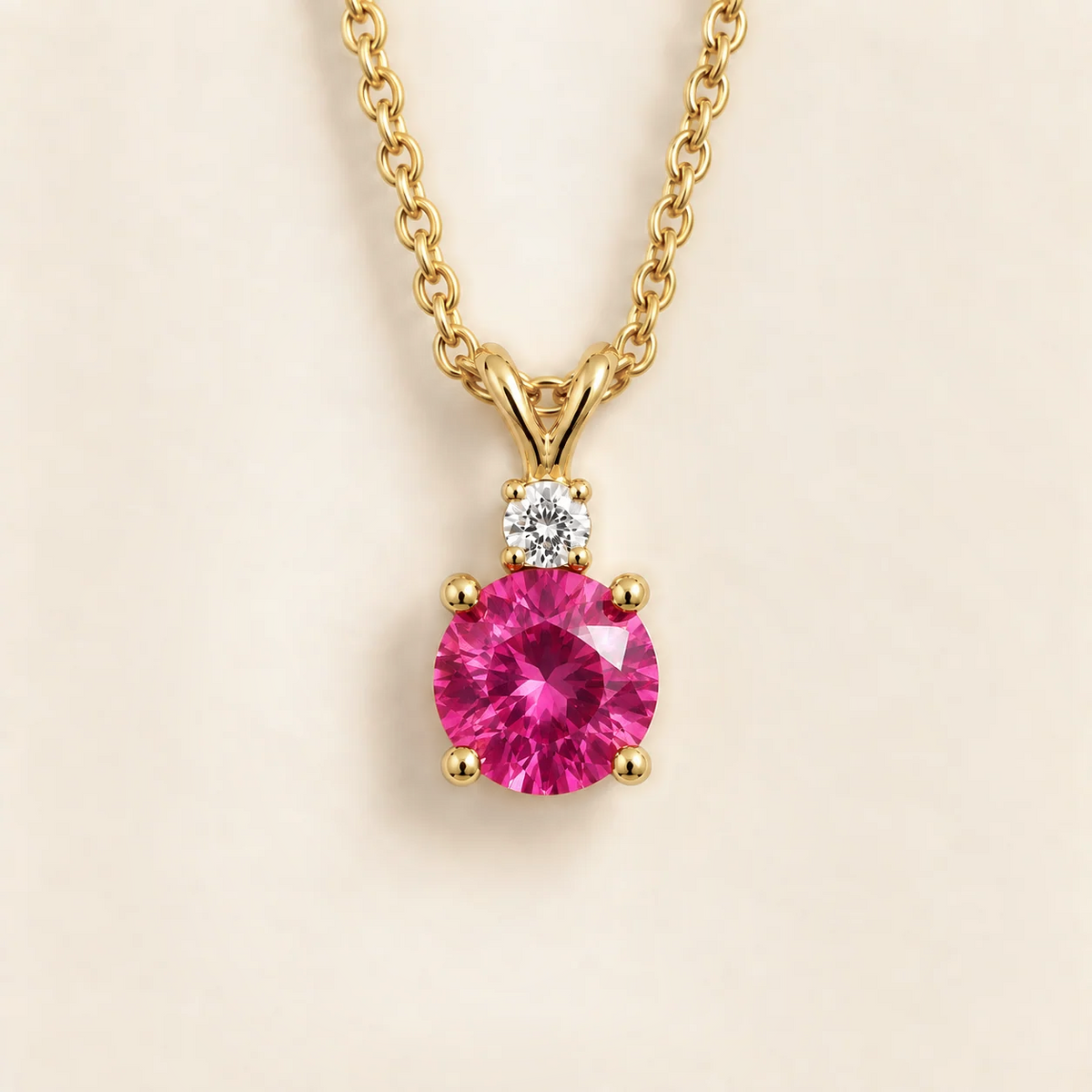 Joie Round Vivid Pink Sapphire & Diamond Drop Pendant Necklace in Gold | Juvetti