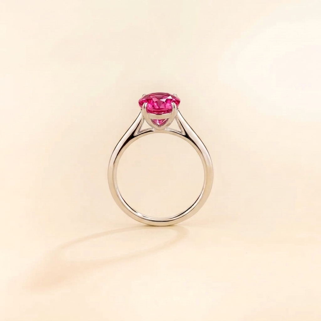 Pandal Pear Shape Vivid Pink Sapphire Cathedral Solitaire Ring in White gold