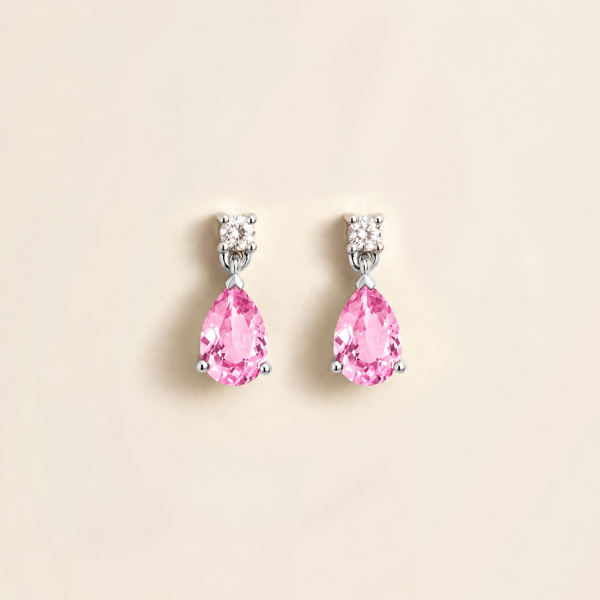 Pisa Pink Sapphire & Diamond Pear Drop Earrings in White Gold