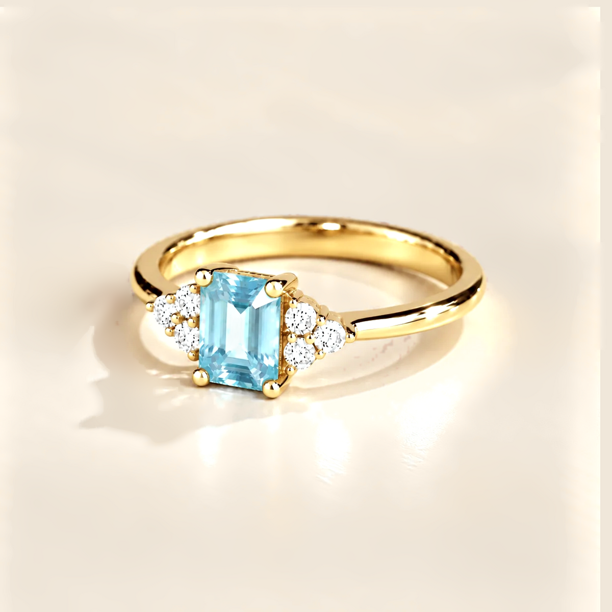 Chateau Aquamarine Emerald-Cut & Diamond Ring in Gold