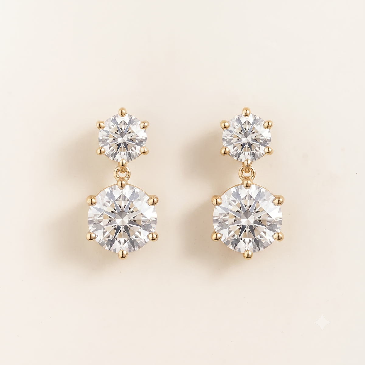 Round lab-grown diamond drop Aeter earrings in gold | Juvetti London