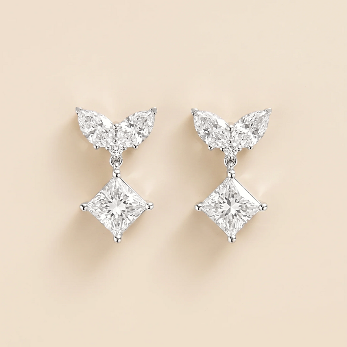 Amore Diamond Butterfly Drop Earrings in White Gold | Juvetti