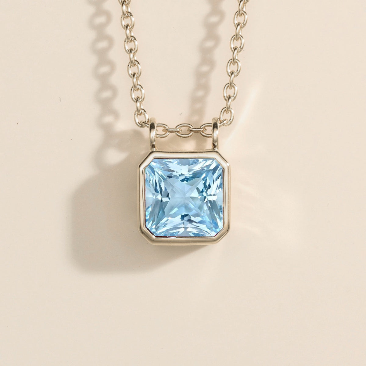 Calin aquamarine asscher-cut solitaire pendant necklace in white gold