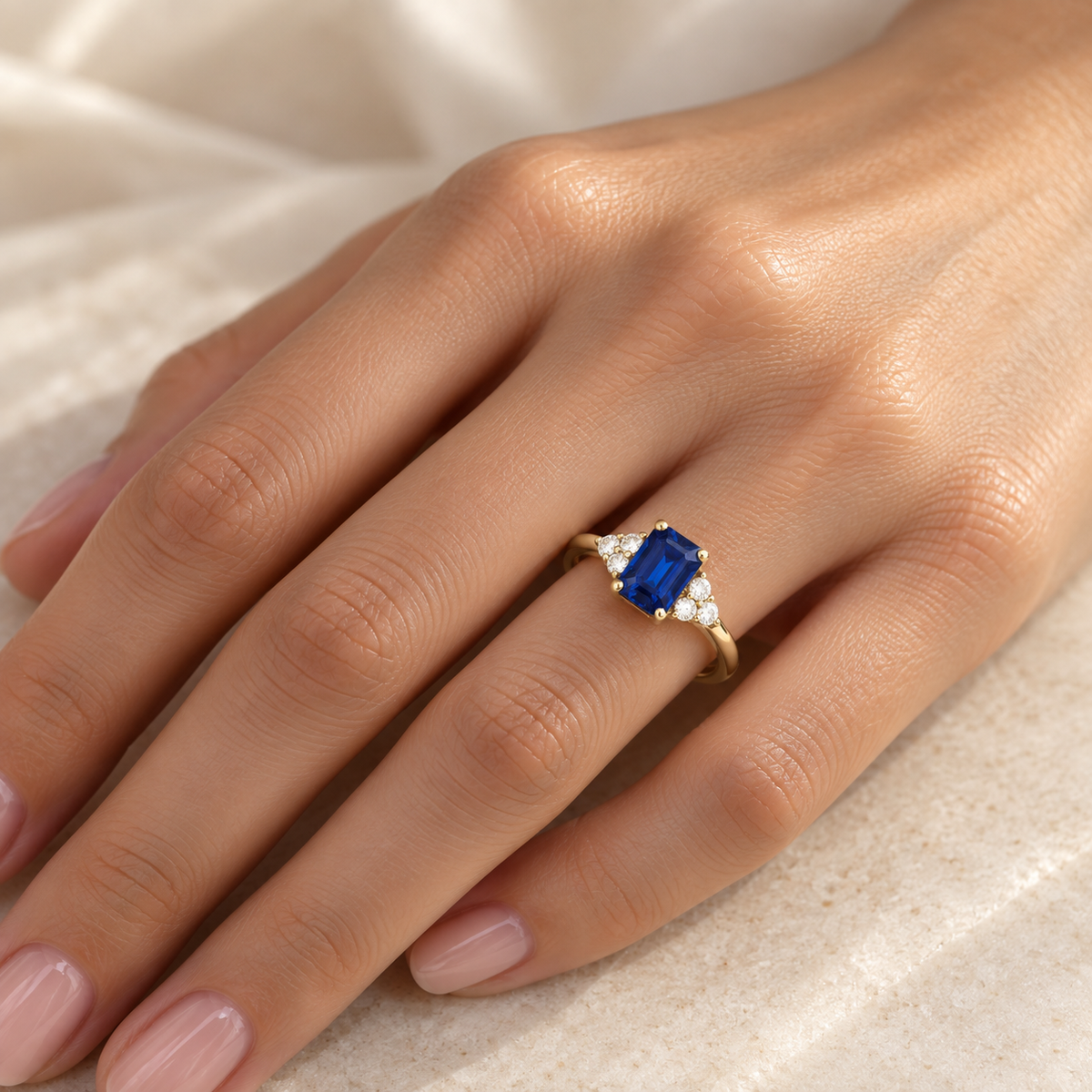 Chateau Blue Sapphire Emerald-Cut & Diamond Ring in Gold
