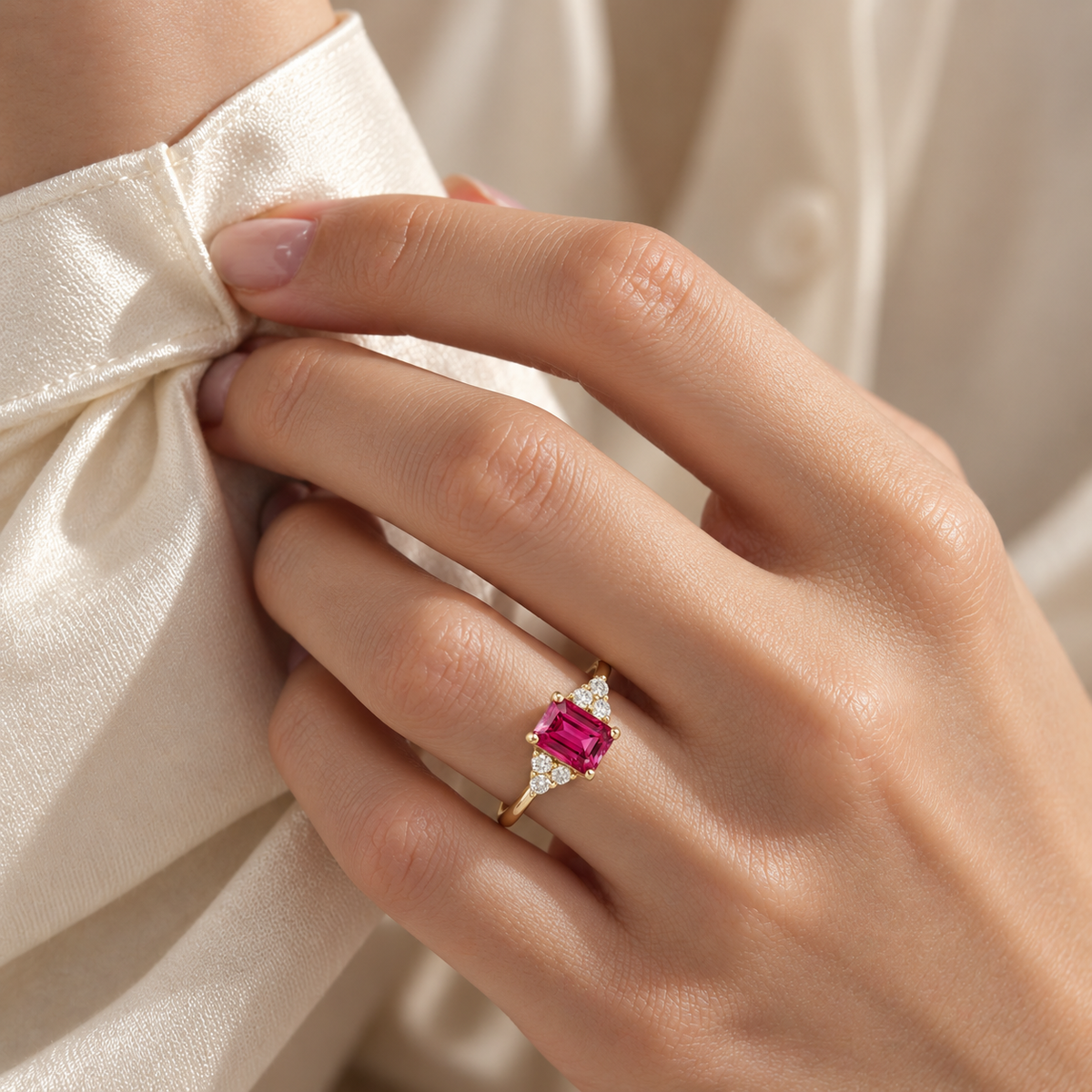 Chateau Pink Sapphire Emerald-Cut & Diamond Ring in Gold