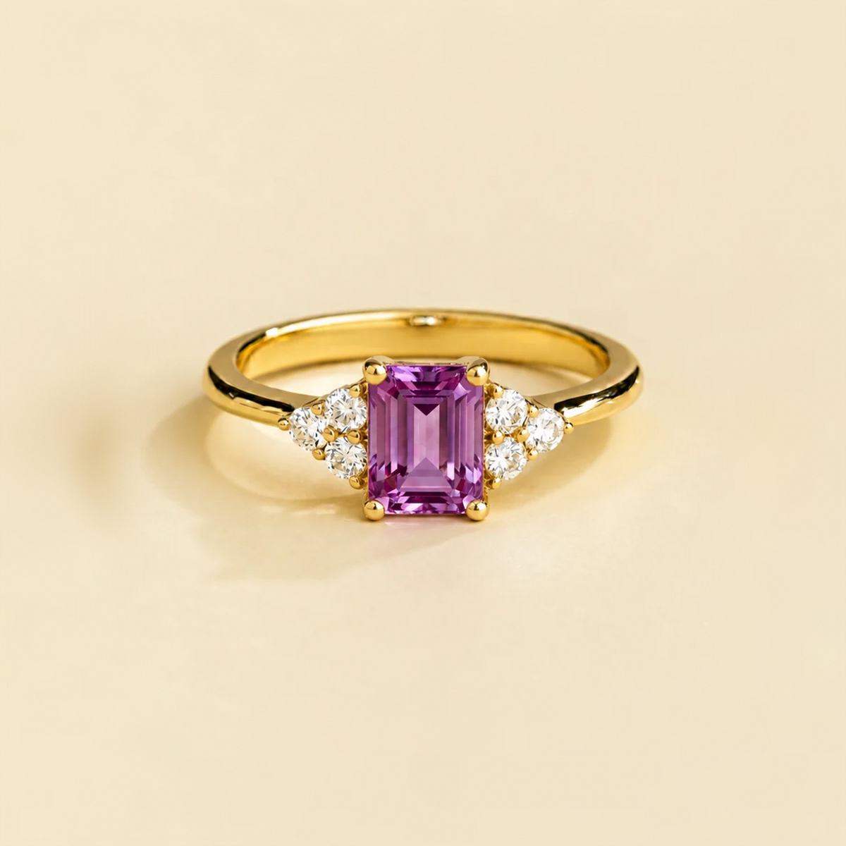 Chateau Purple Sapphire Emerald-Cut & Diamond Ring in Gold by Juvetti, bespoke jewellery London