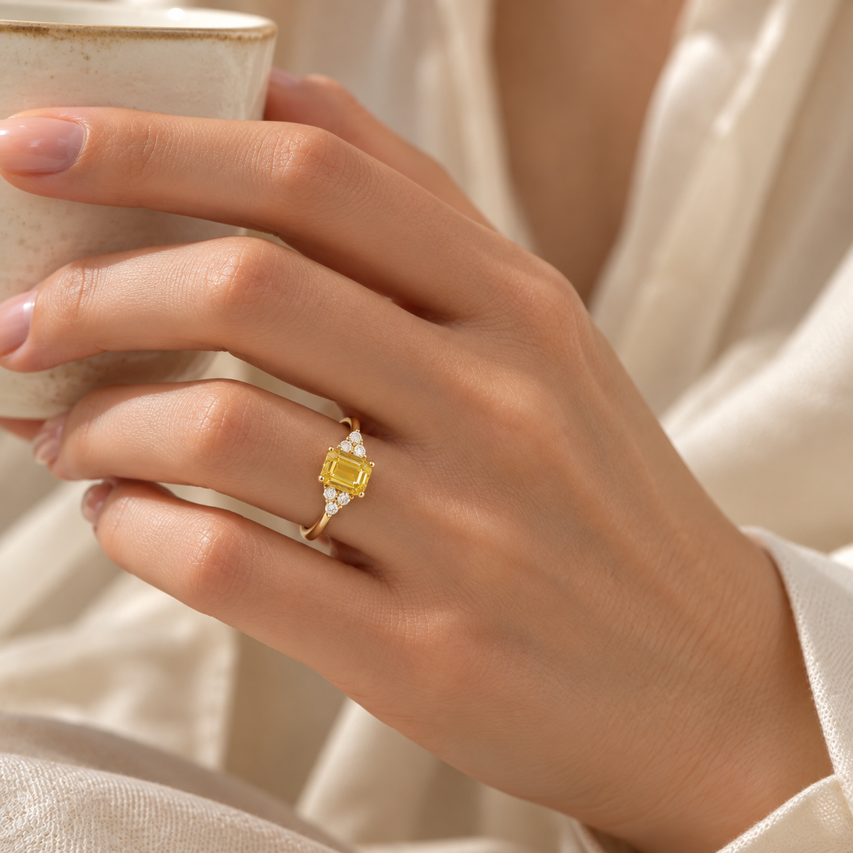 Chateau Yellow Sapphire Emerald-Cut & Diamond Ring in Gold