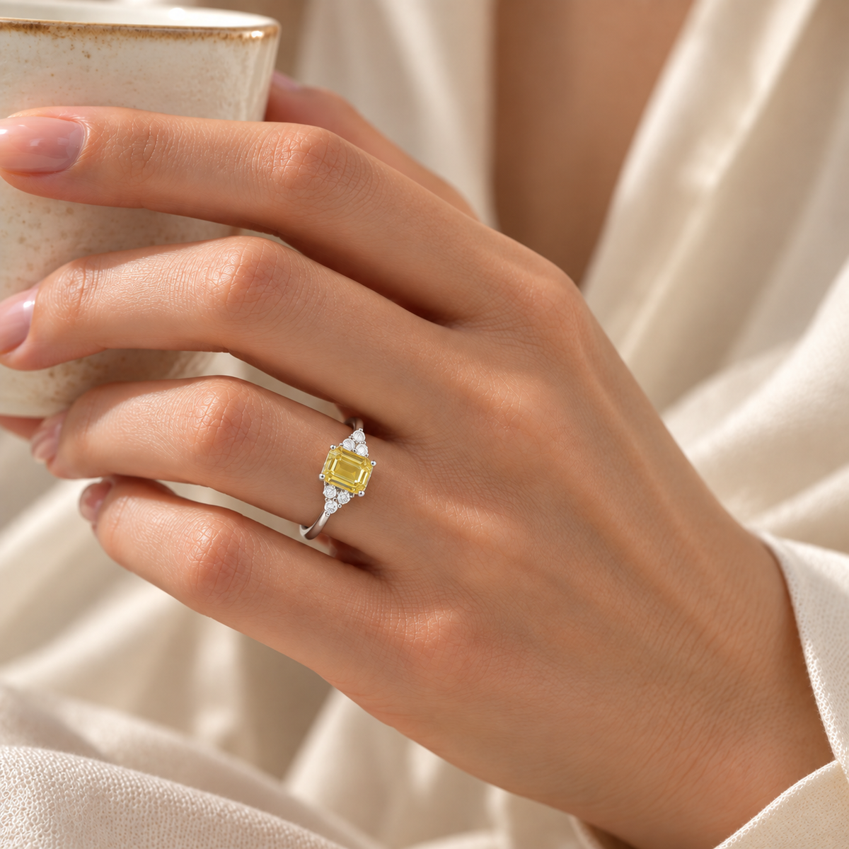 Chateau Yellow Sapphire Emerald-Cut & Diamond Ring in White Gold