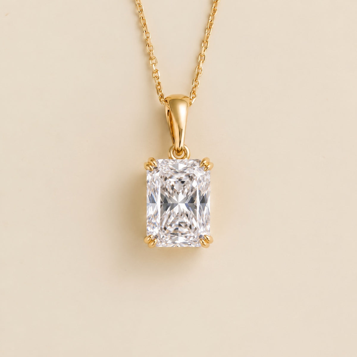 Clair radiant lab-grown diamond solitaire pendant necklace in gold – front view | Juvetti