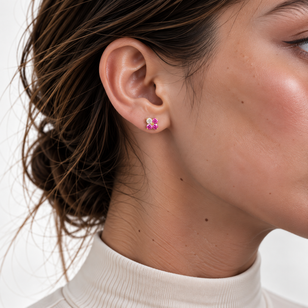 Clover Pink Sapphire & Diamond Earrings In Gold