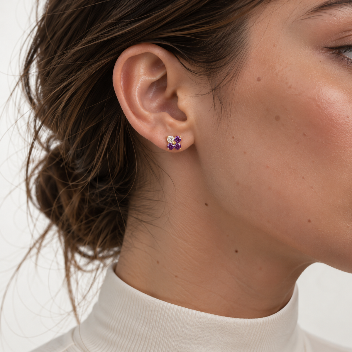 Clover Purple Sapphire & Diamond Earrings In Gold