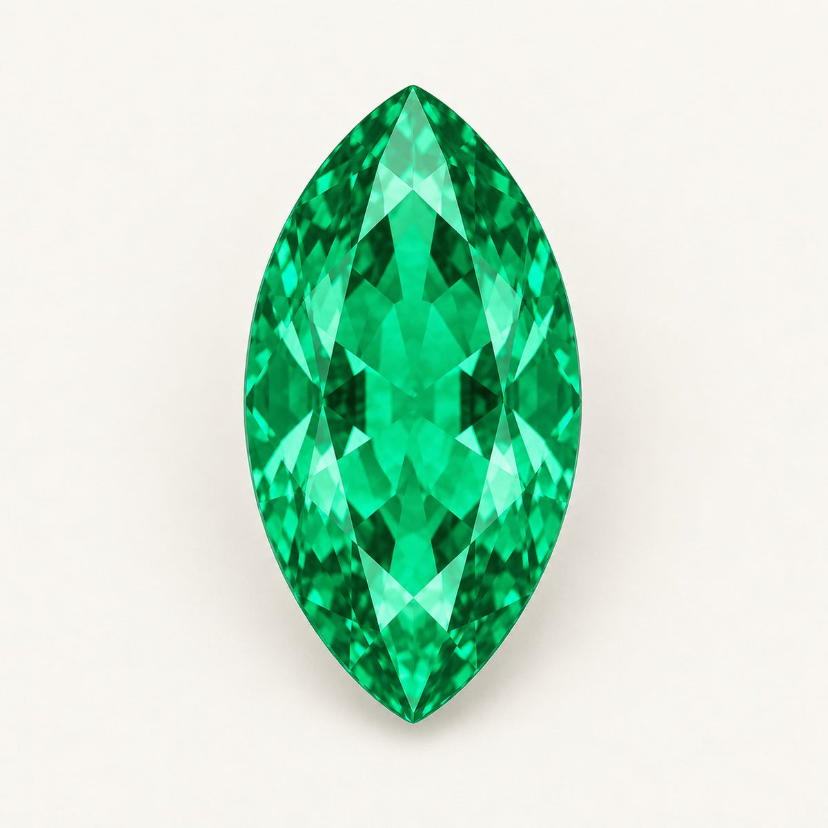 Colombian-colour lab-grown emerald, marquise cut