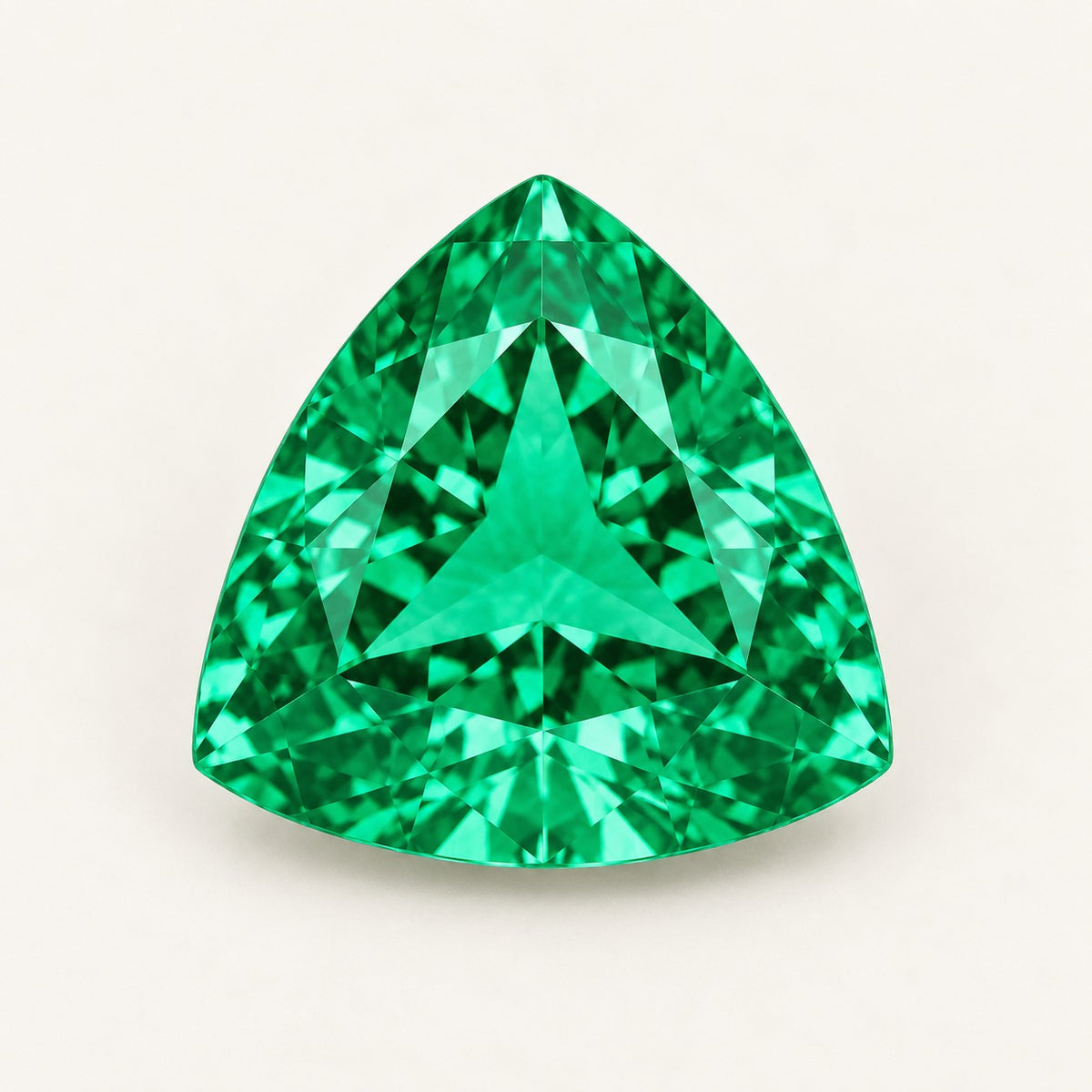 Colombian-colour lab-grown emerald, trillion cut