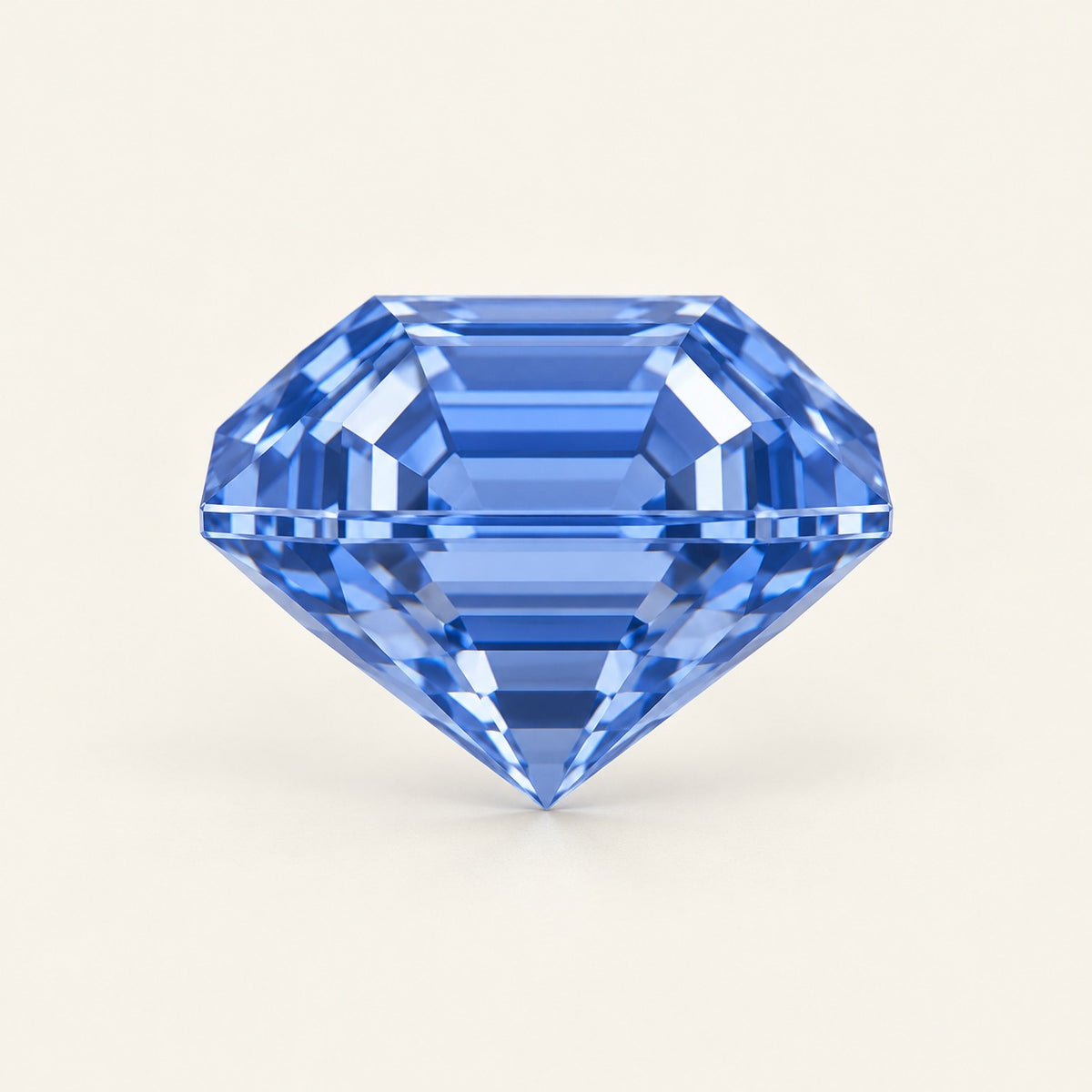 Cornflower blue lab-grown sapphire, Asscher cut, side view