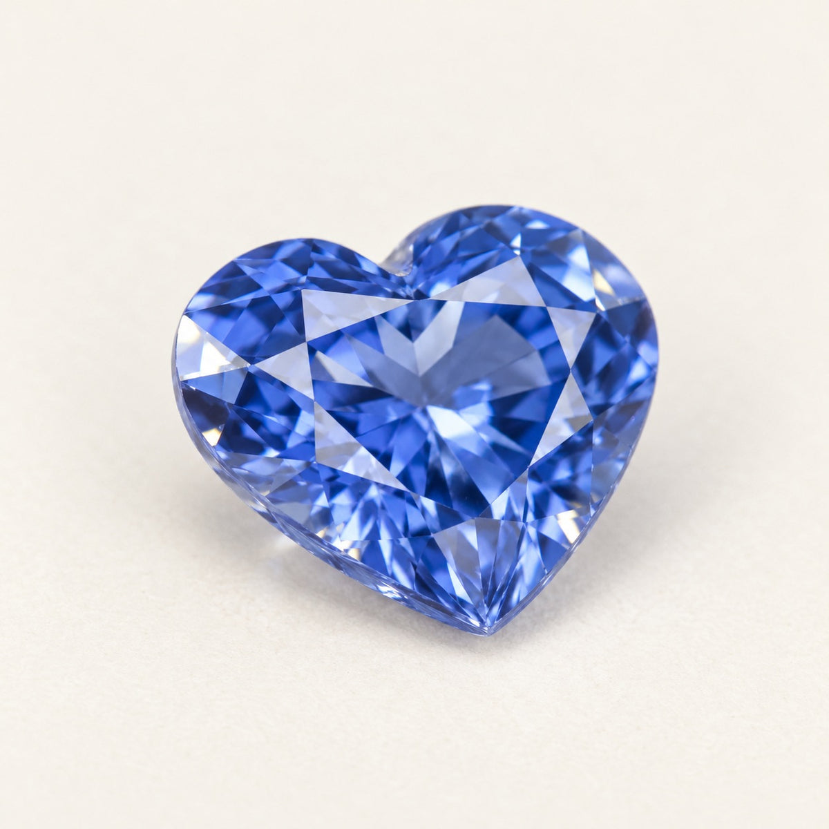 Cornflower blue lab-grown sapphire, heart cut, 45° view