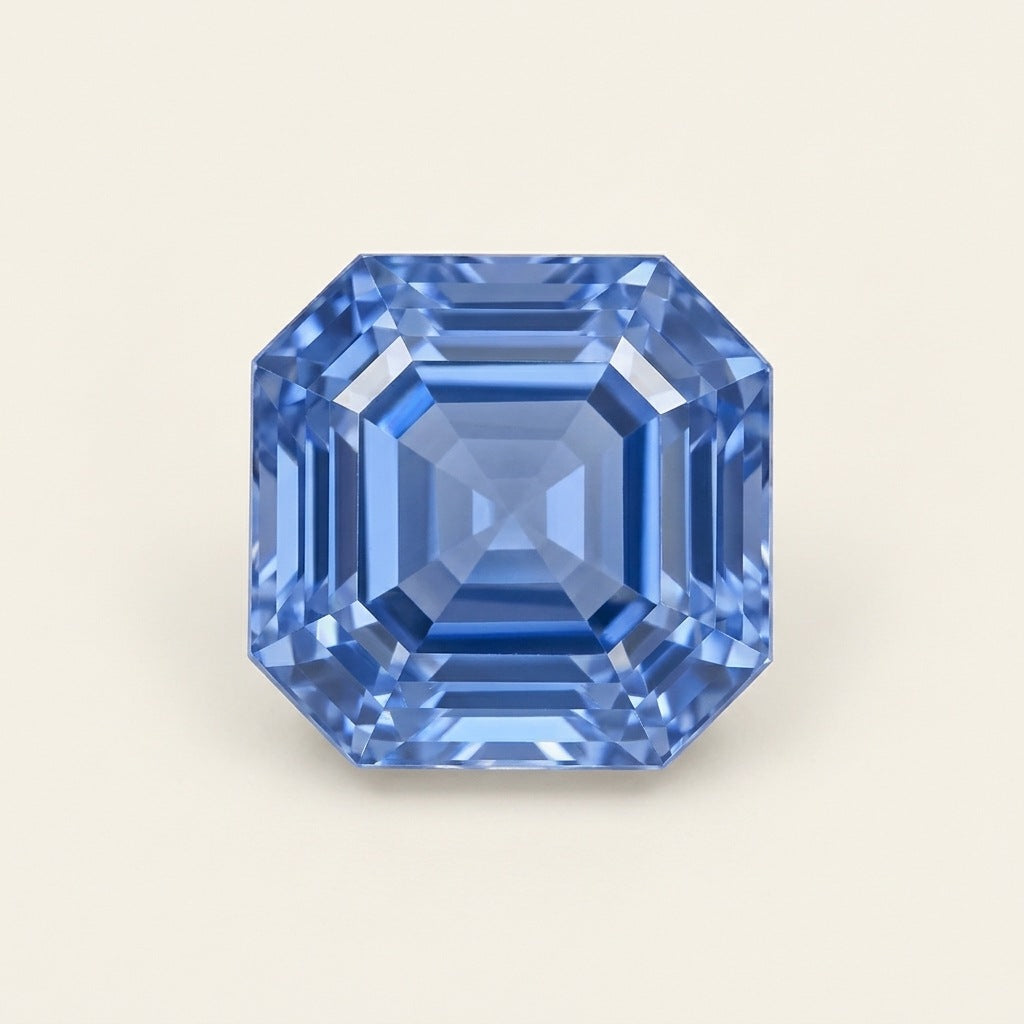 Cornflower blue lab-grown sapphire, asscher cut