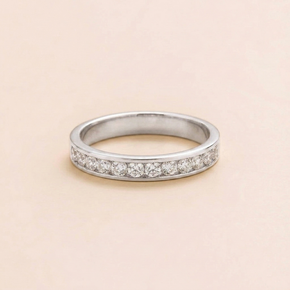 Margo Diamond Channel Set Half Eternity Ring in White Gold | Juvetti