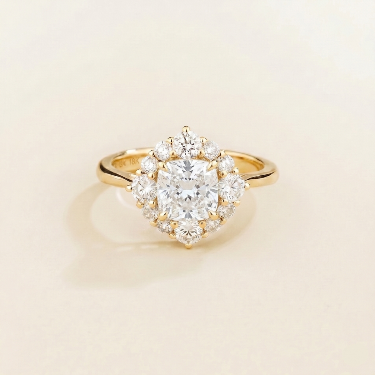Tuli Cushion-Cut Diamond Halo Ring in Gold | Juvetti
