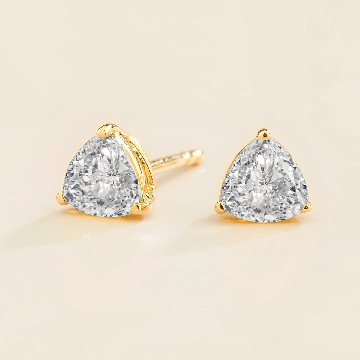Trillion Diamond Solitaire Stud Earrings in Gold – angle view