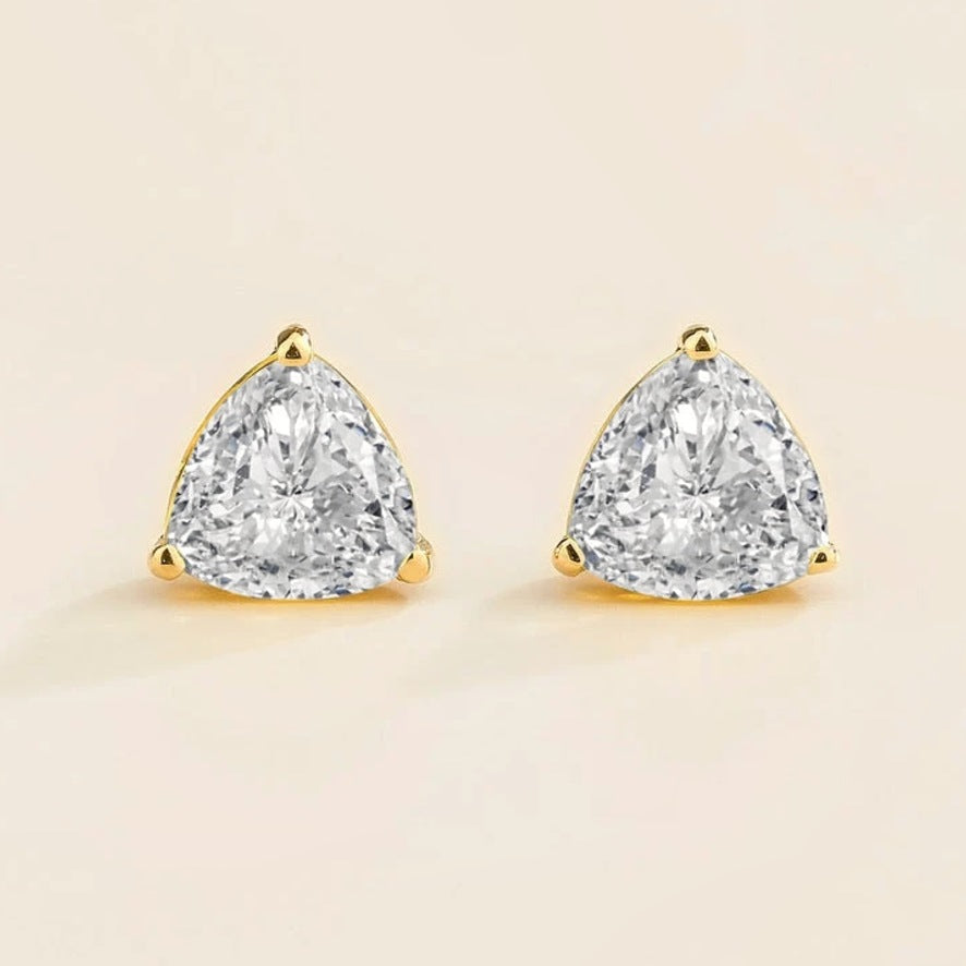 Trillion diamond solitaire stud earrings in gold