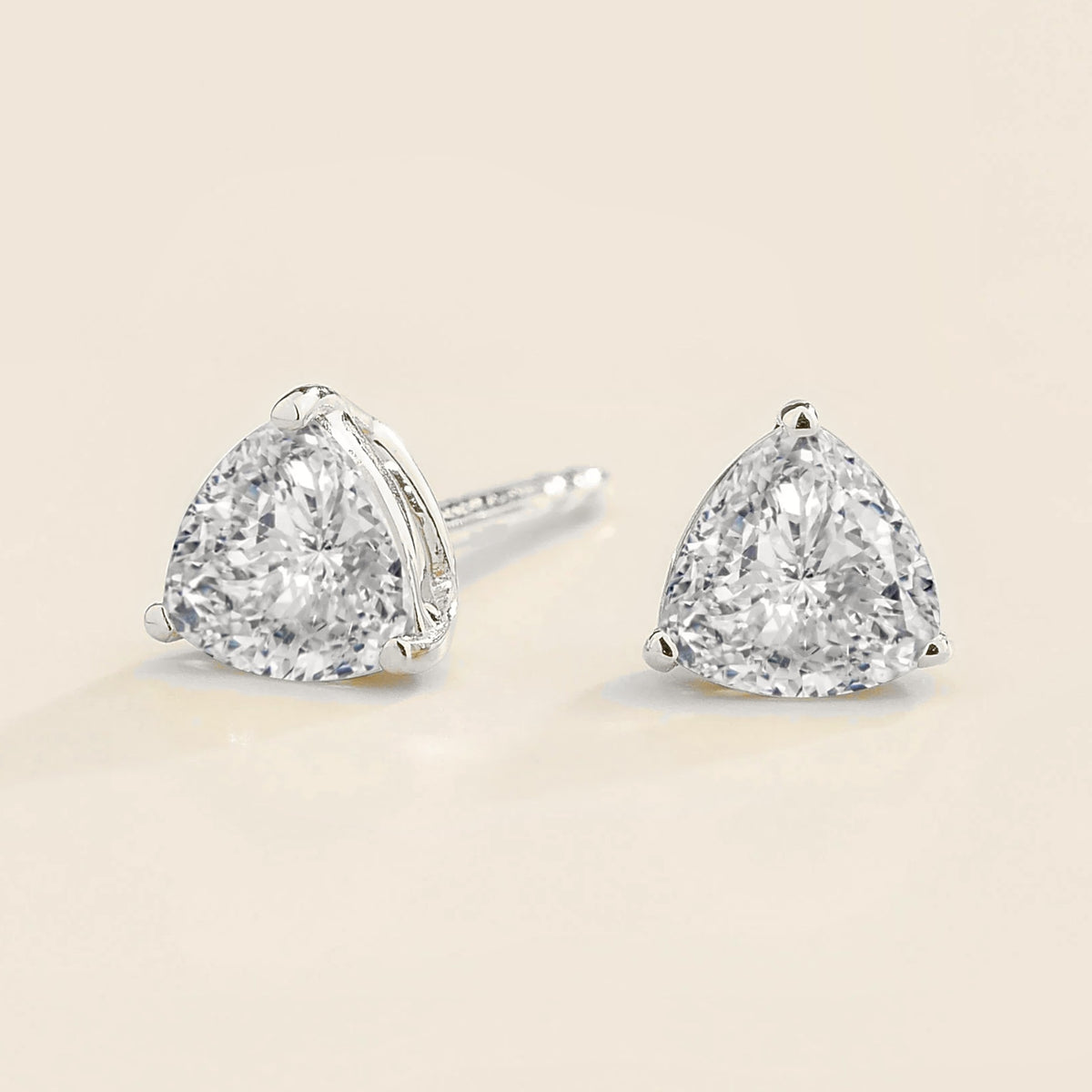 Trillion Diamond Solitaire Stud Earrings in White Gold – angle view