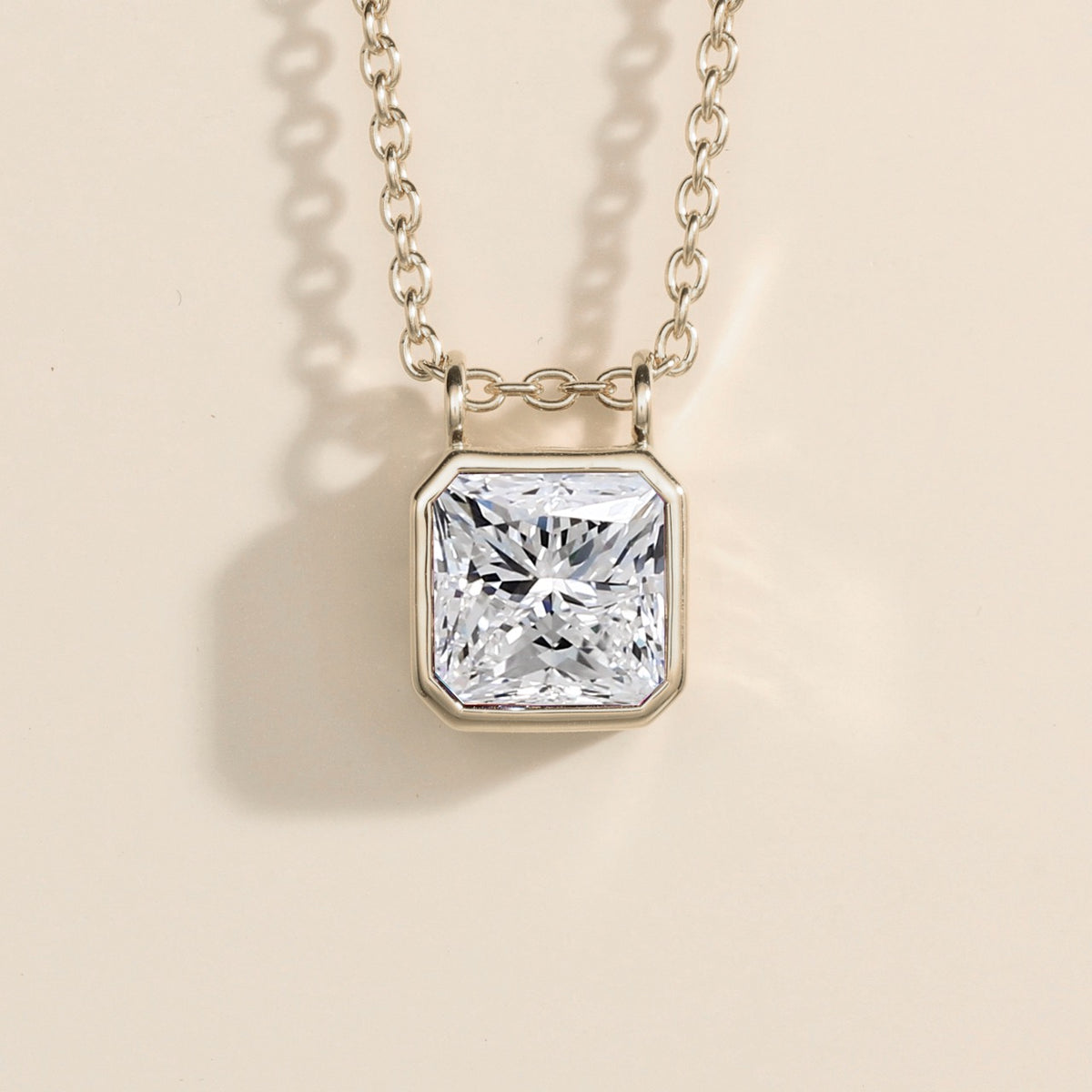 Calin diamond asscher-cut solitaire pendant necklace in white gold