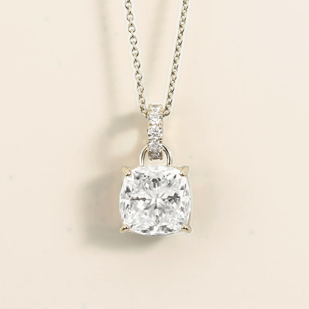 Cushion-Cut Diamond Hoop Pendant Necklace in White Gold