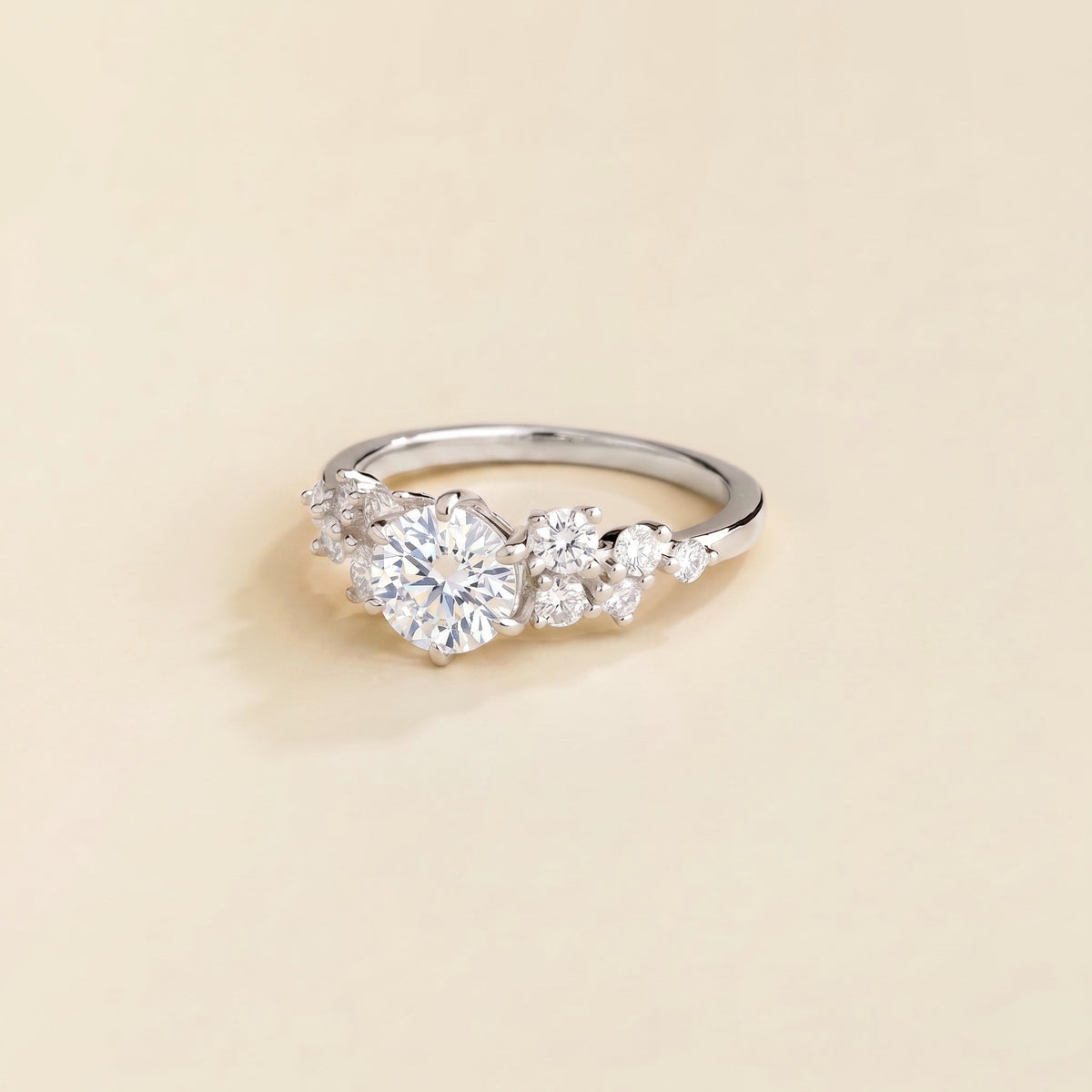 Floret round lab-grown diamond cluster ring in white gold – side | Juvetti London