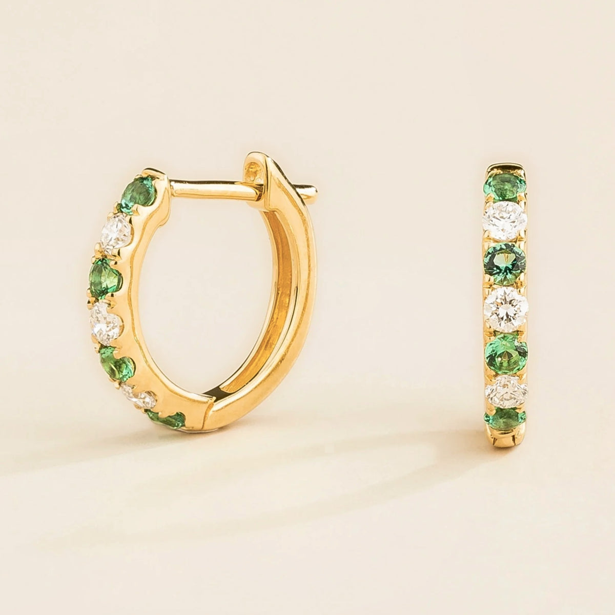 Stacy emerald & diamond huggie hoop earrings in gold