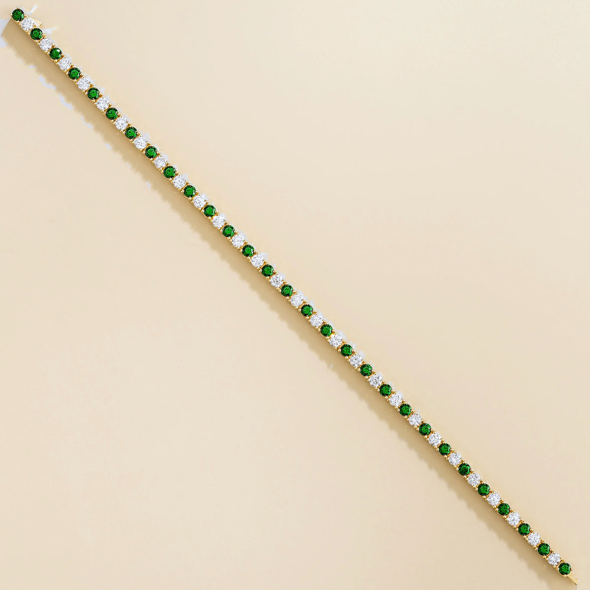 Stacy Emerald & Diamond Tennis Bracelet in Gold – front view