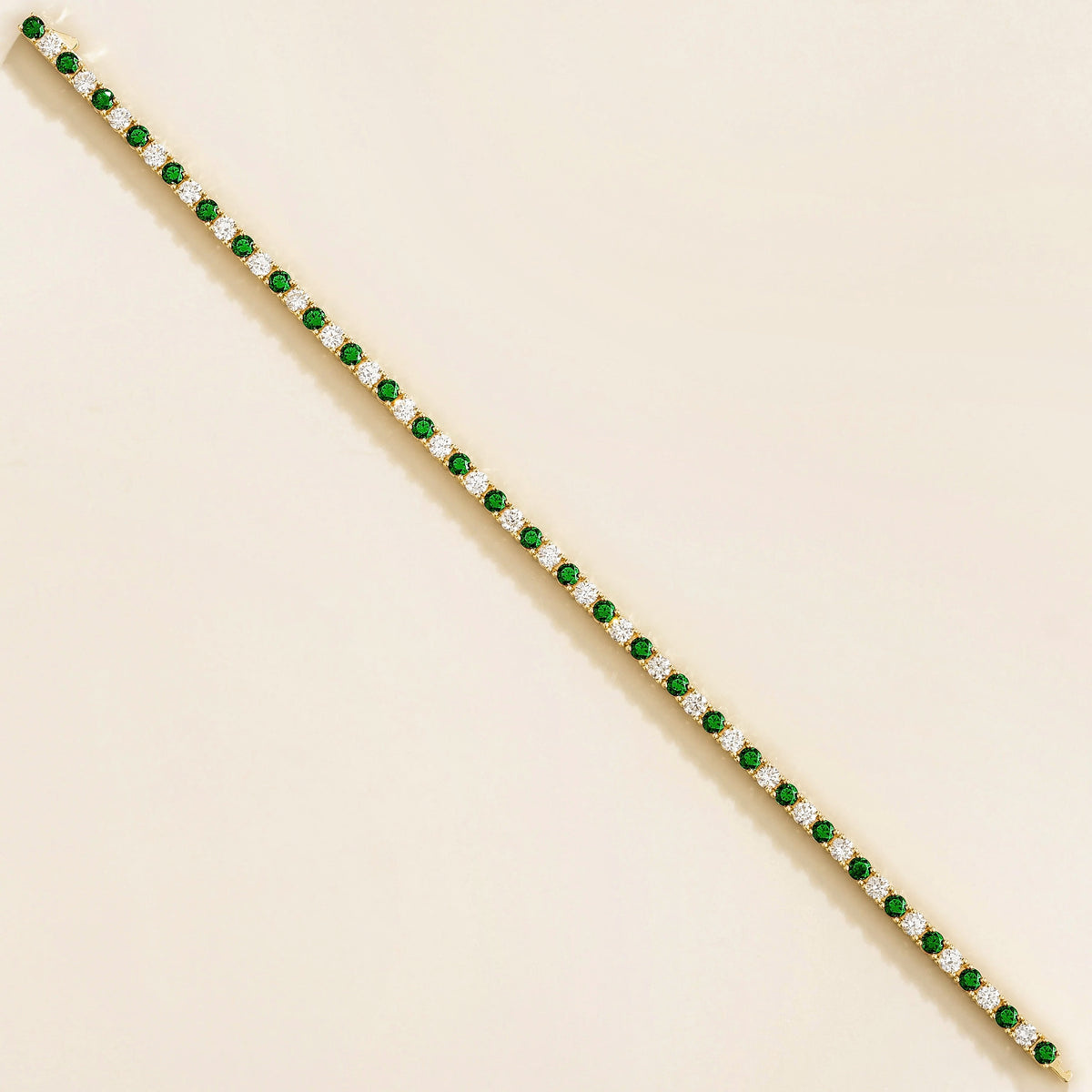 Stacy Emerald & Diamond Tennis Bracelet in Gold – front view