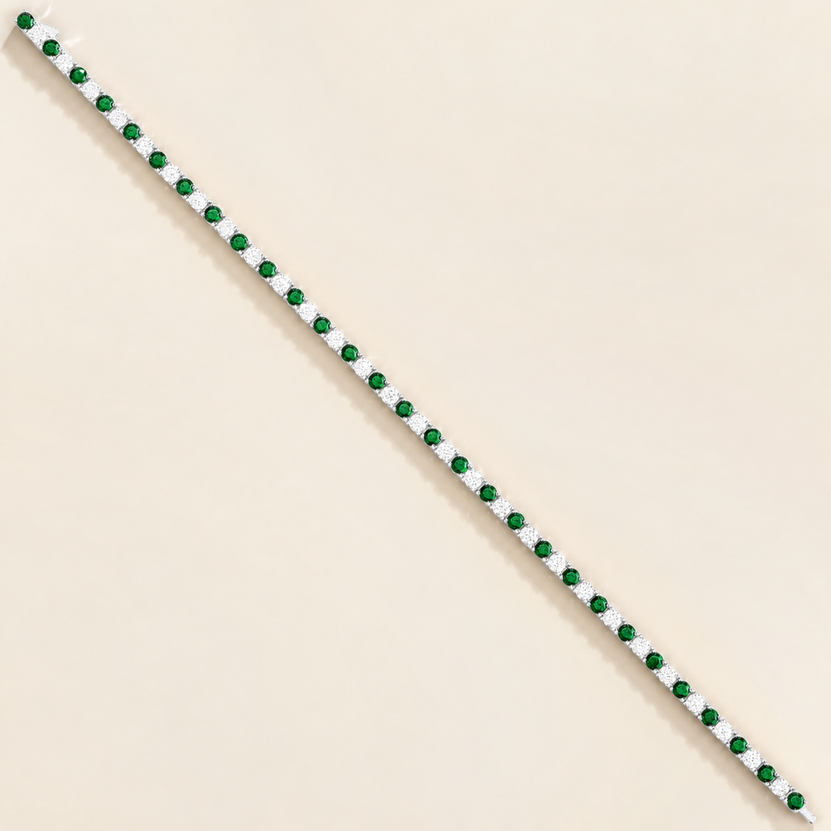Stacy Emerald & Diamond Round Tennis Bracelet in White Gold