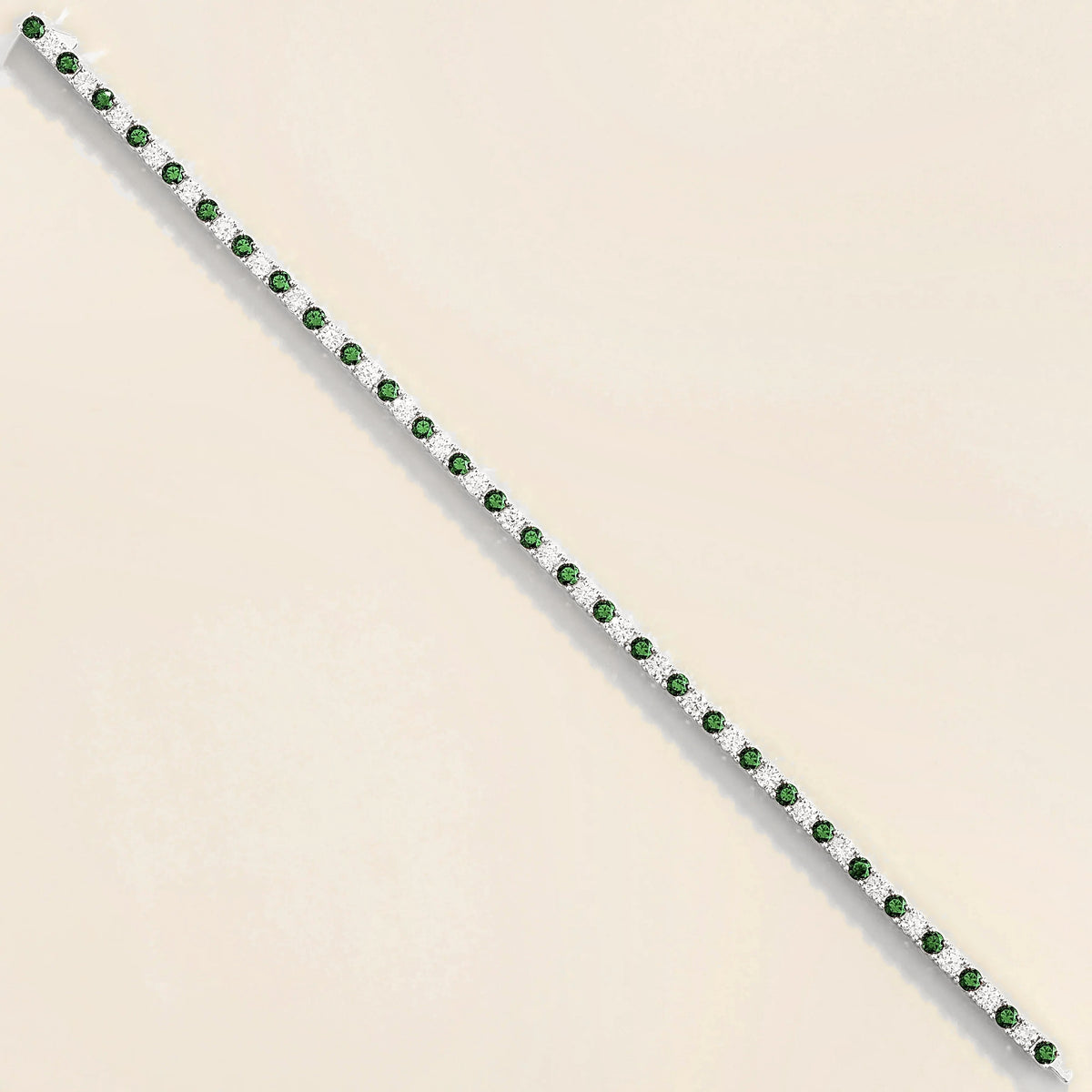 Stacy Emerald & Diamond Round Tennis Bracelet in White Gold