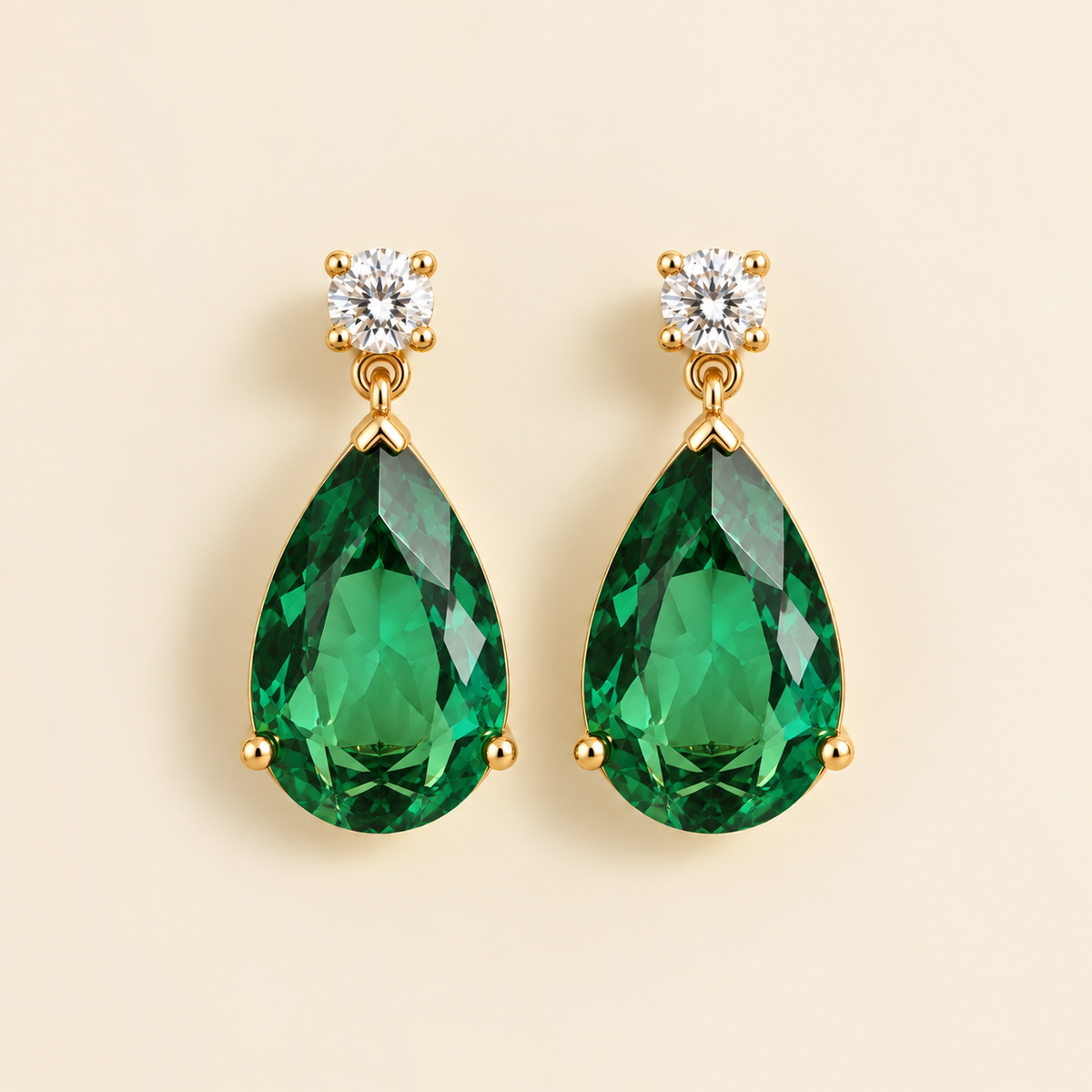 Pisa emerald and diamond large pear drop earrings in gold