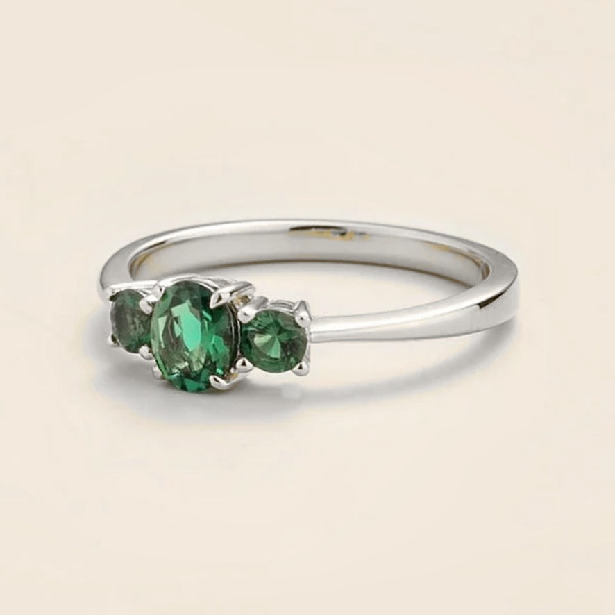 Boble Emerald Oval Three-Stone Ring in White Gold