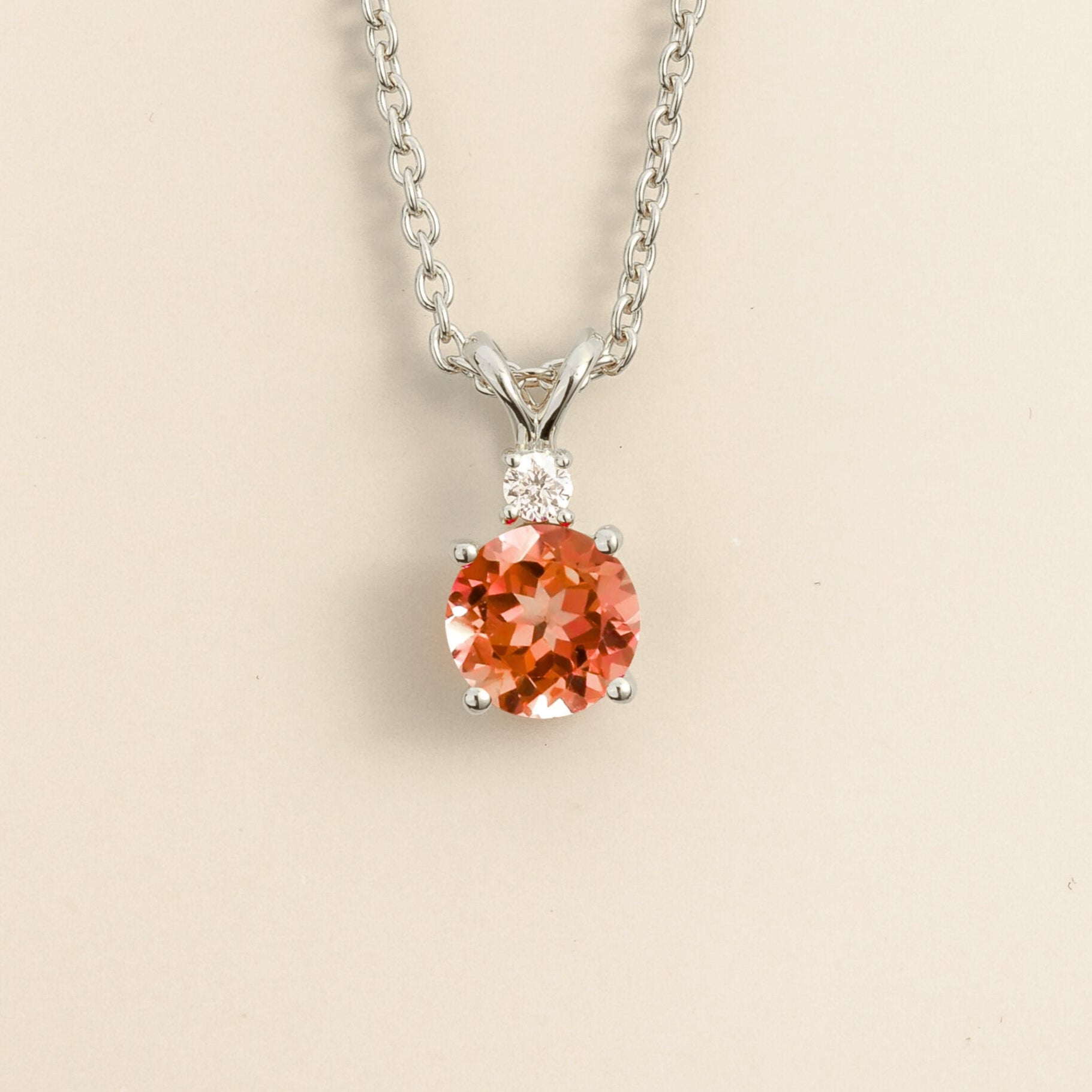 Joie Pendant Necklace in Padparadscha Sapphire & Diamond Set In White Gold