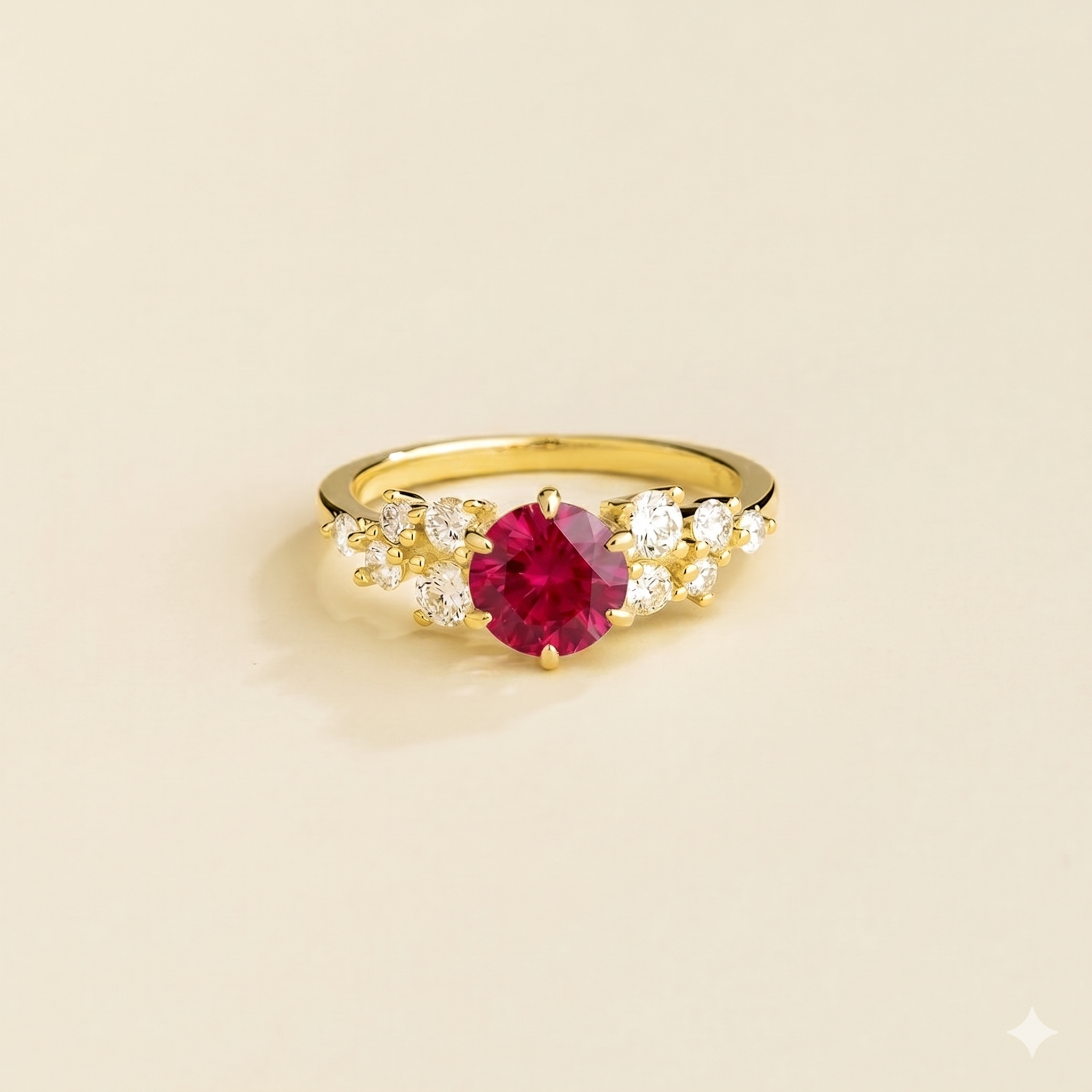 Floret Ruby Round & Diamond Cluster Ring in Gold